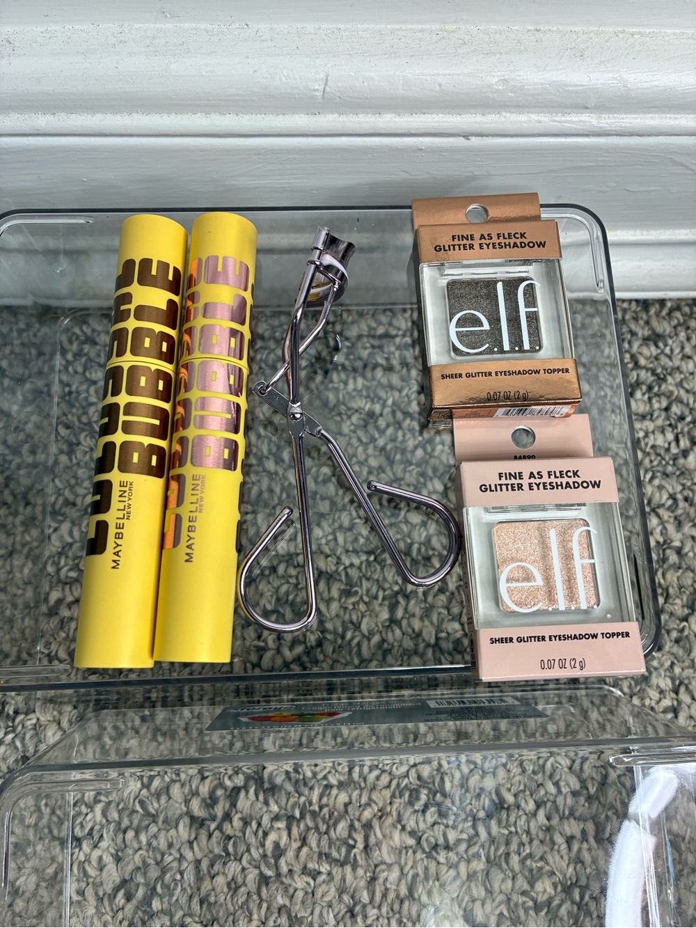 Bubble Mascaras ELF shimmer shadows & Tarte eyelash curler